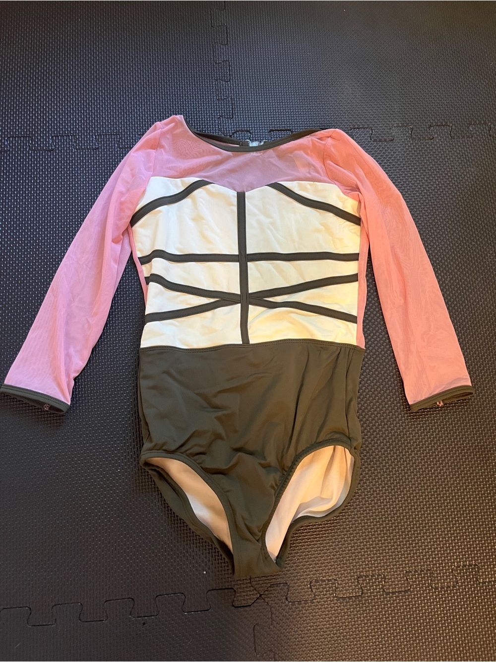 Tiger Friday EUC Pink and Olive 3/4 Sleeve Leotard Adult Small